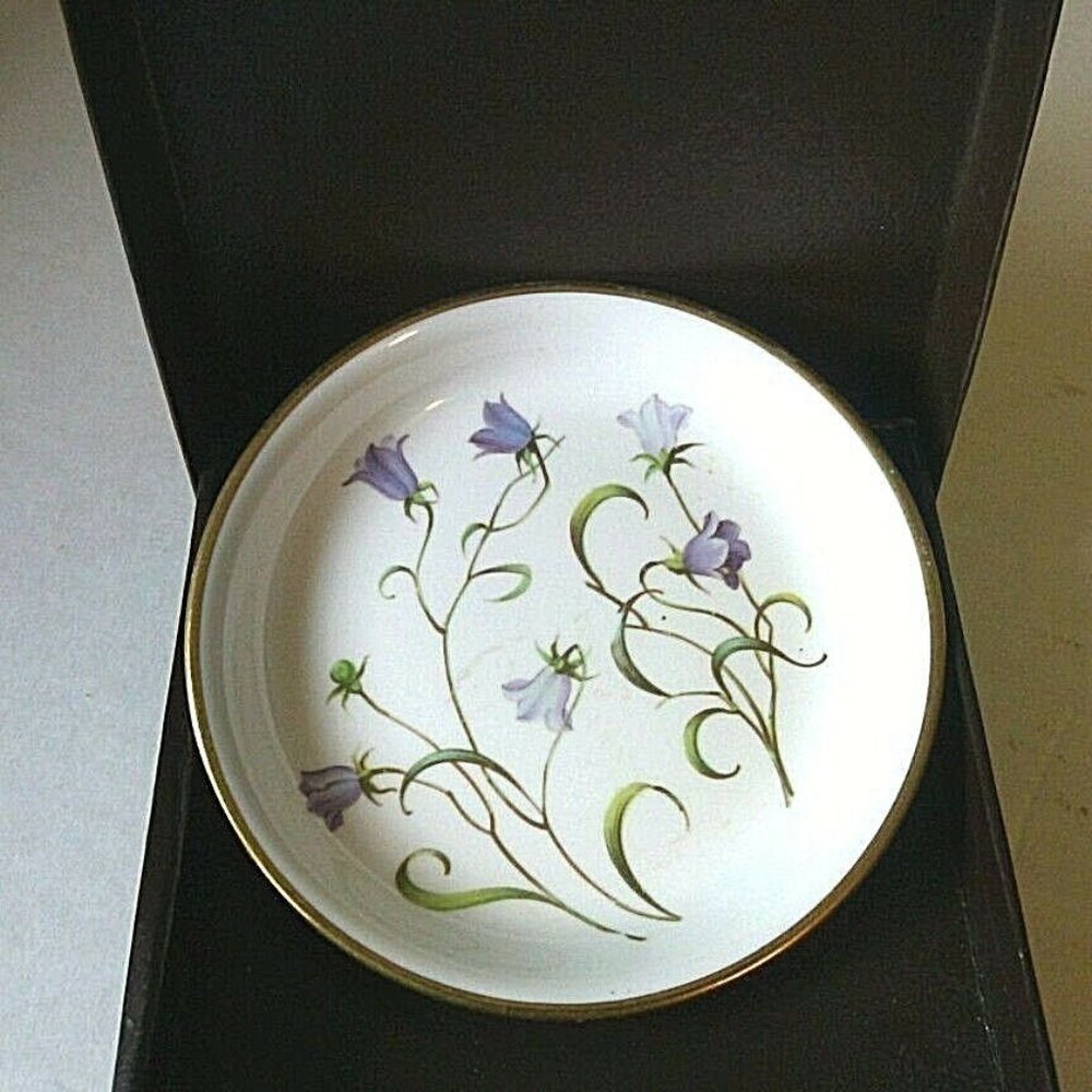 Spode Bone China Campanula Round Dish Gold Edge Gift Box Wall Hanger Vintage